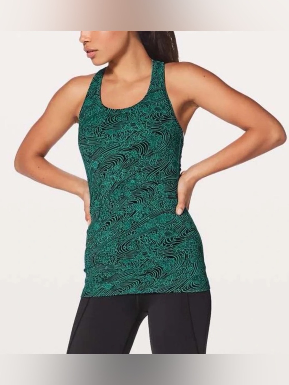 Lululemon Cool Racerback II In Kitakami Viridian Green Black.